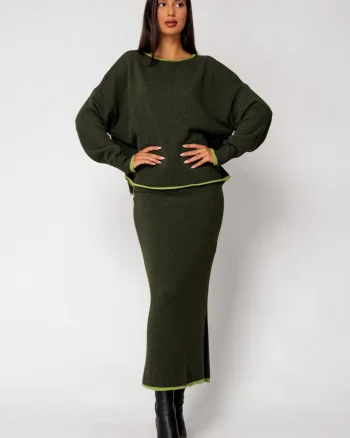 Set Sylvie cu fusta mix lana si casmir Green