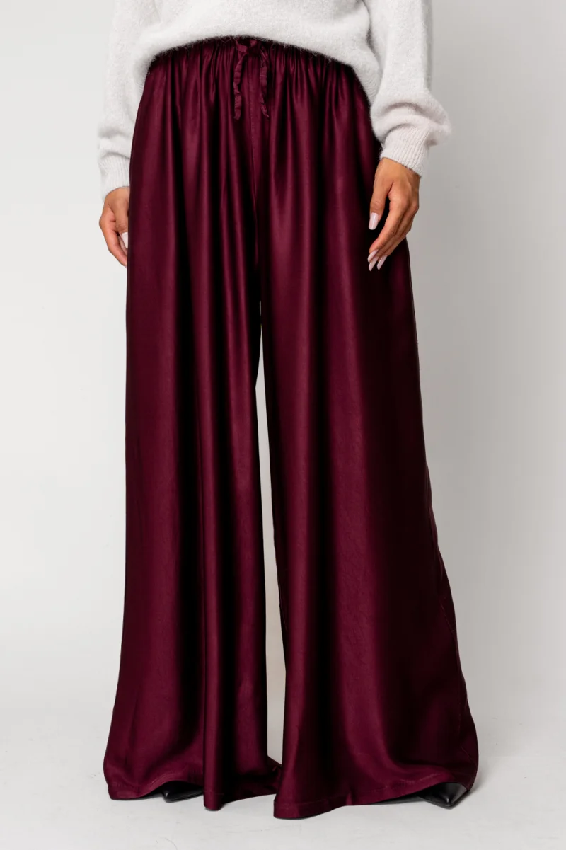 Pantalon lung din mix de matase Burgundy