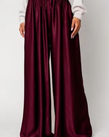 Pantalon lung din mix de matase Burgundy