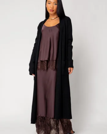 Cardigan tricotat lung Black