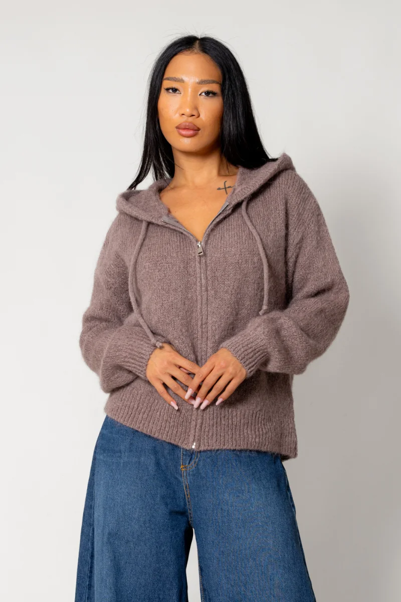 Pulover jacheta mix de lana si mohair Taupe
