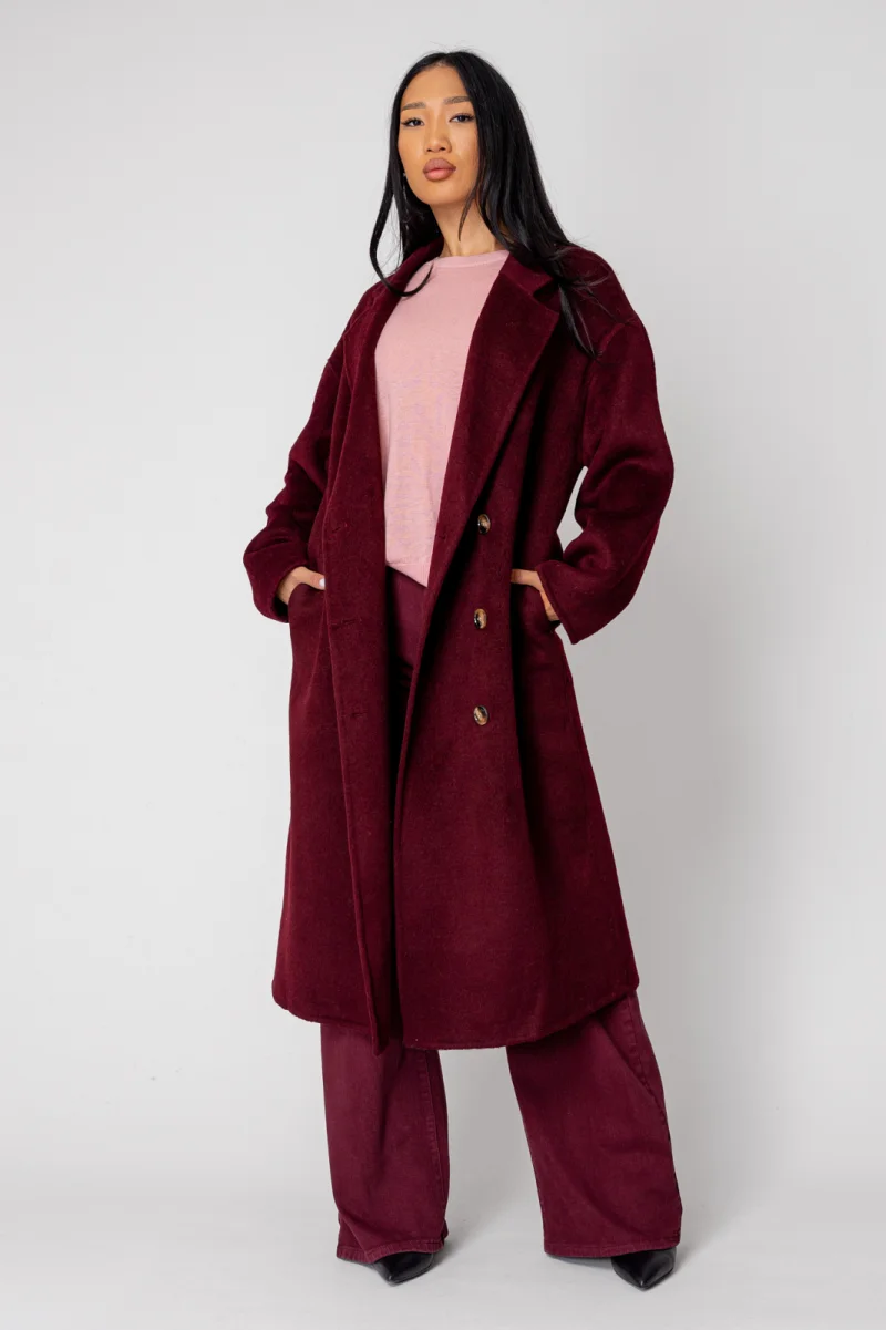 Palton lung din mix de lana, Burgundy