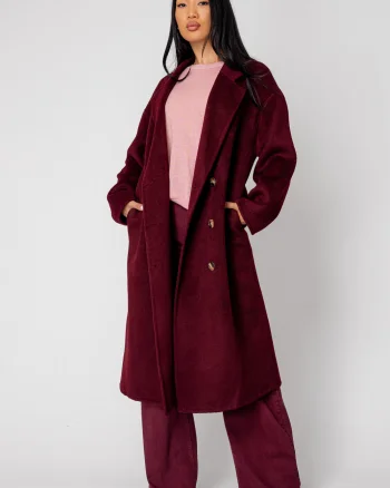 Palton lung din mix de lana, Burgundy
