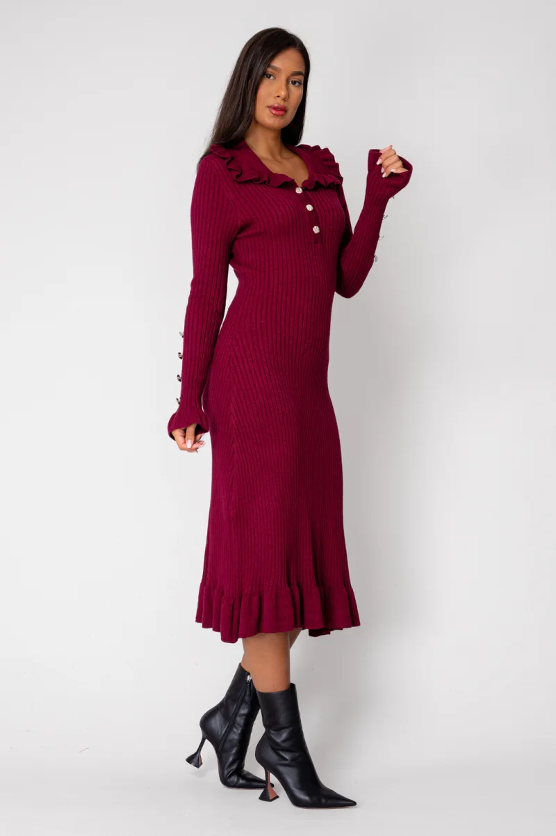 Rochie lunga tricotata Burdundy