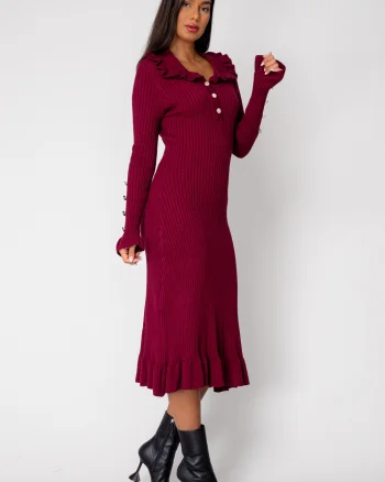 Rochie lunga tricotata Burdundy