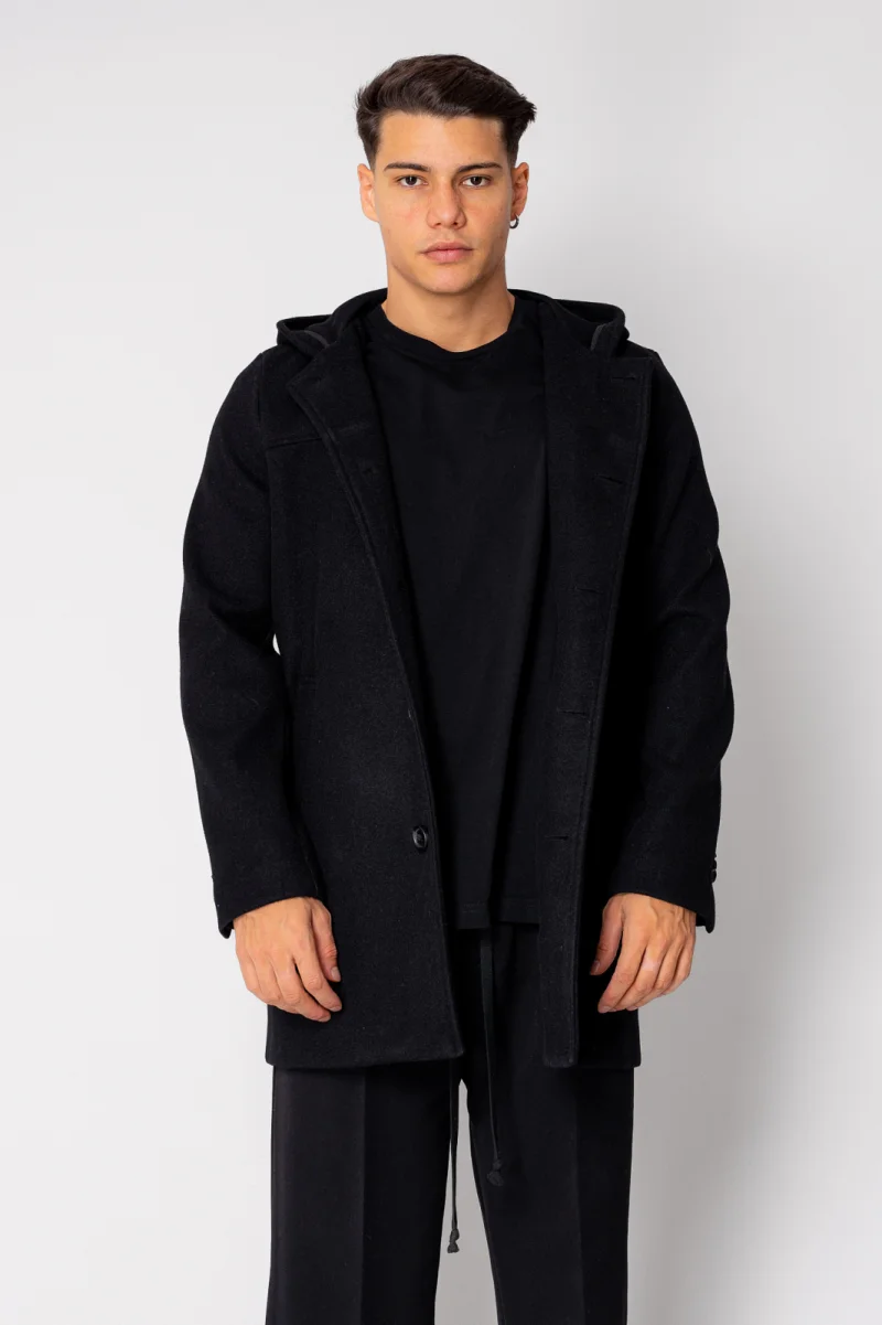 Palton lung cu gluga Black