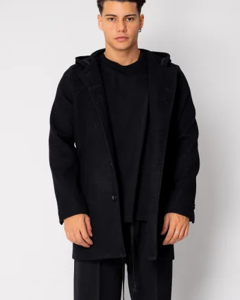 Palton lung cu gluga Black