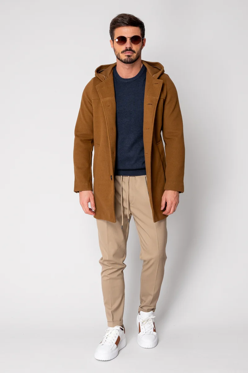 Palton lung cu gluga Brown