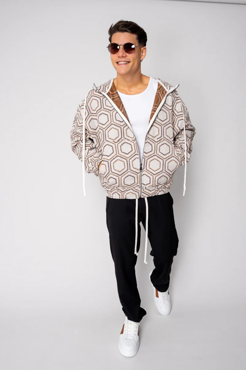 Jacheta cu fermoar si gluga Oversized Beige Brown