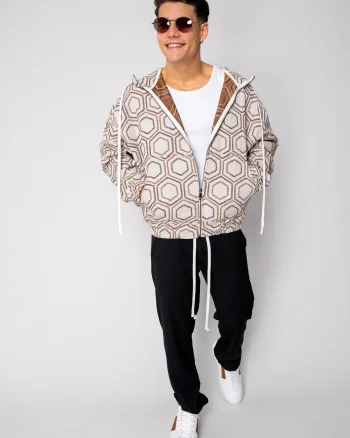 Jacheta cu fermoar si gluga Oversized Beige Brown