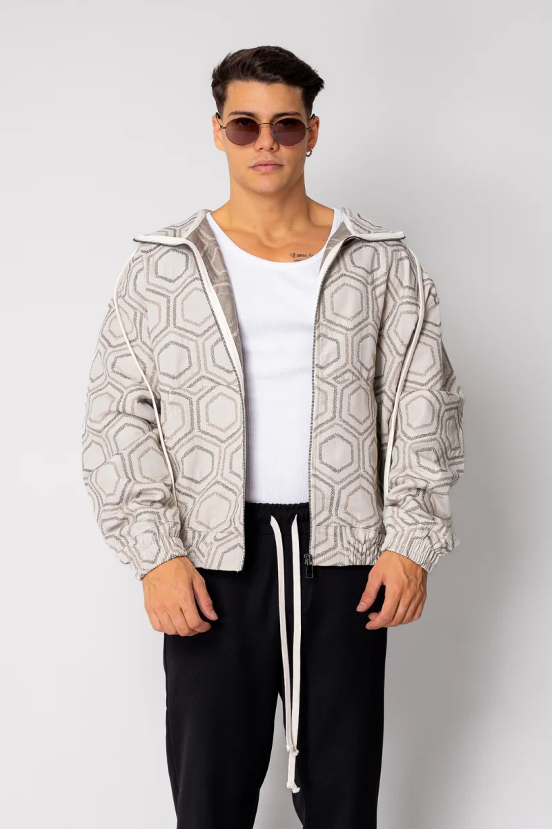 Jacheta cu fermoar si gluga Oversized Beige Olive