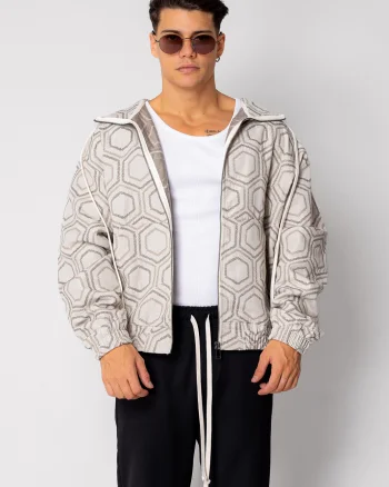 Jacheta cu fermoar si gluga Oversized Beige Olive