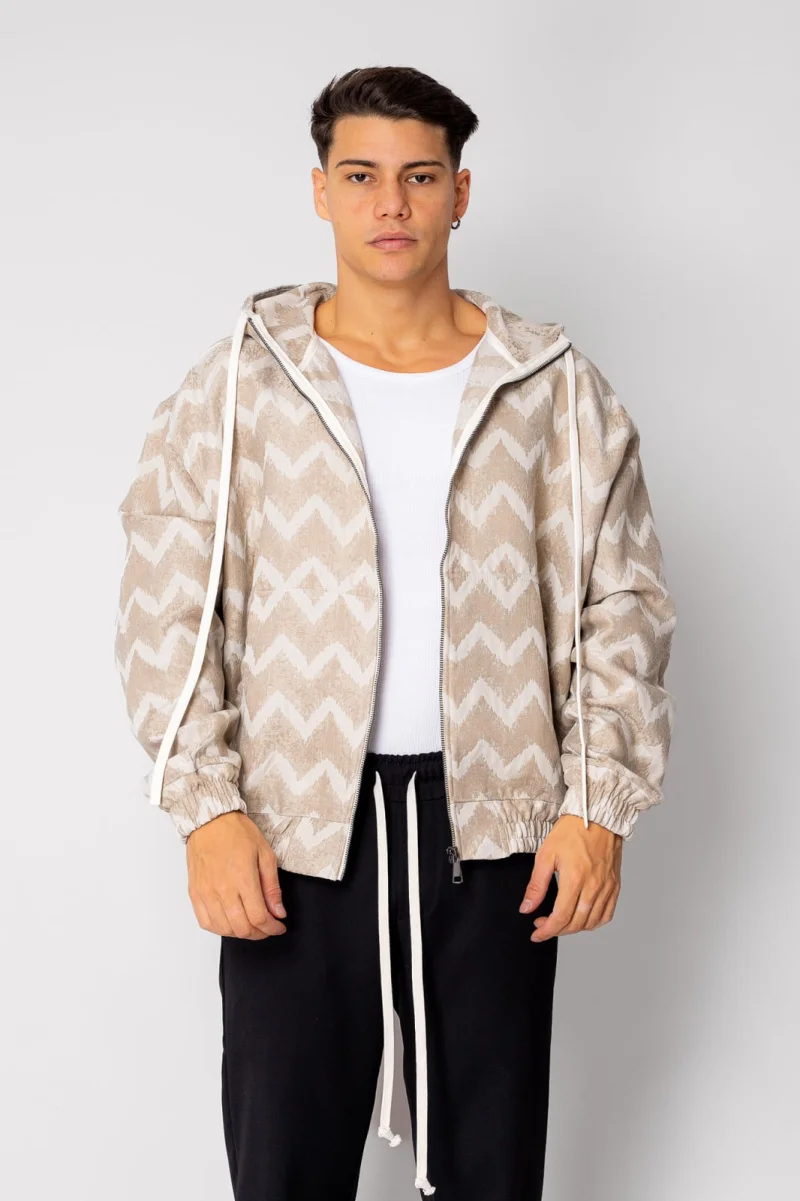 Jacheta cu fermoar si gluga Oversized Beige Cream