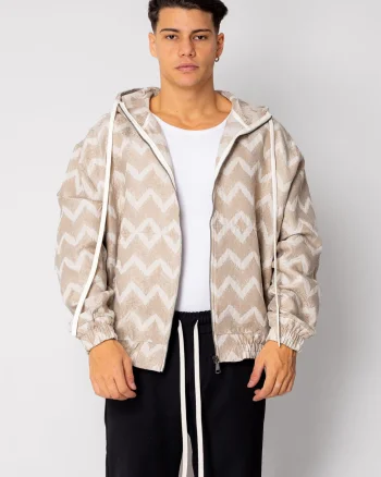 Jacheta cu fermoar si gluga Oversized Beige Cream