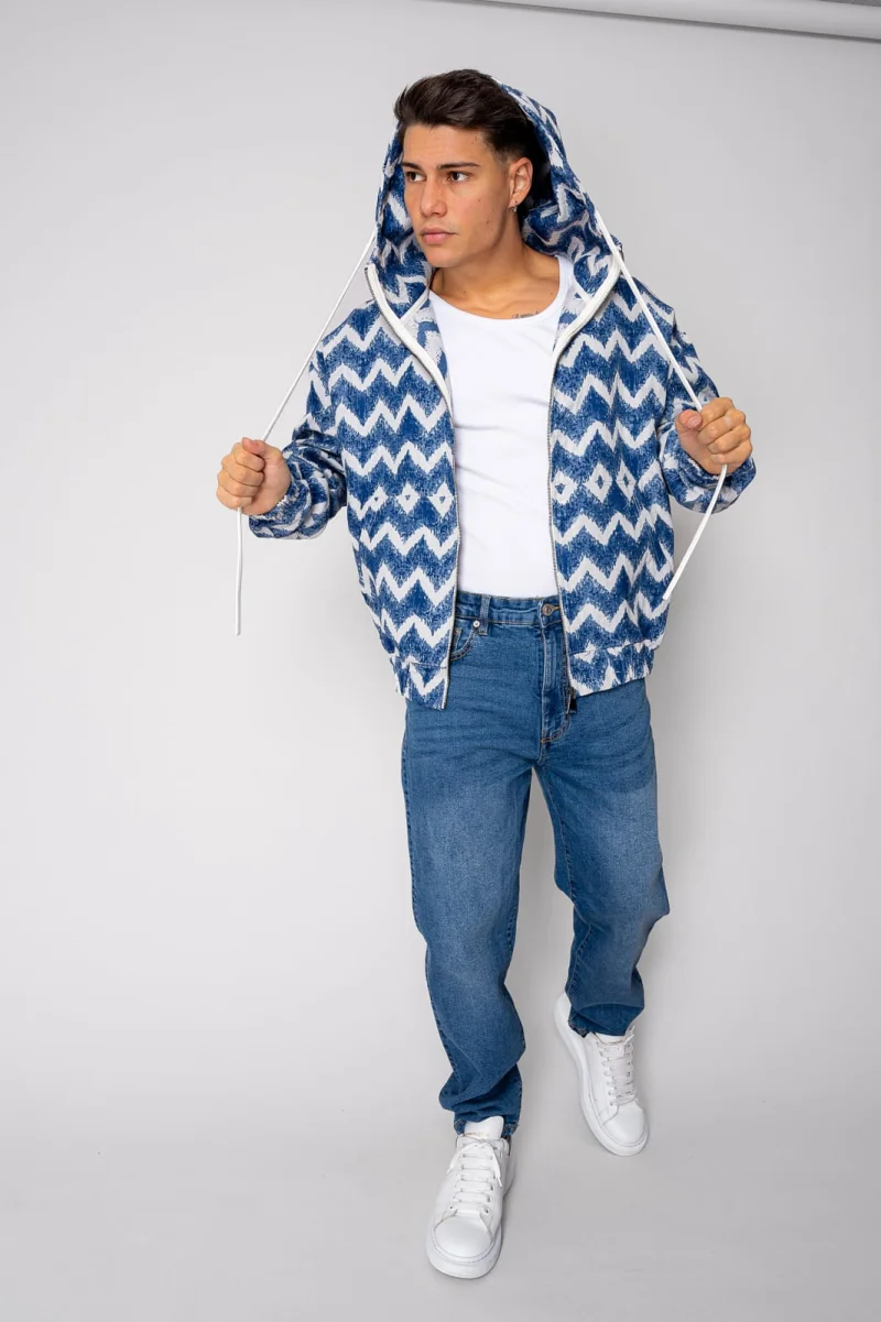 Jacheta cu fermoar si gluga Oversized Blue