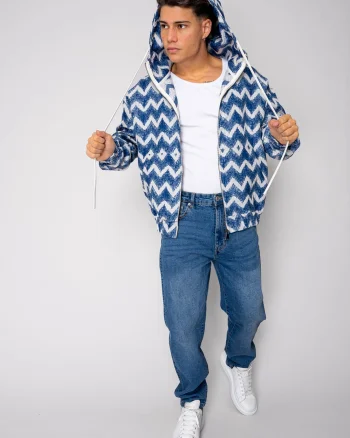 Jacheta cu fermoar si gluga Oversized Blue