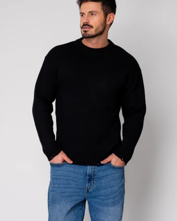 Pulover din mix de lana cu efect de rupturi Black New