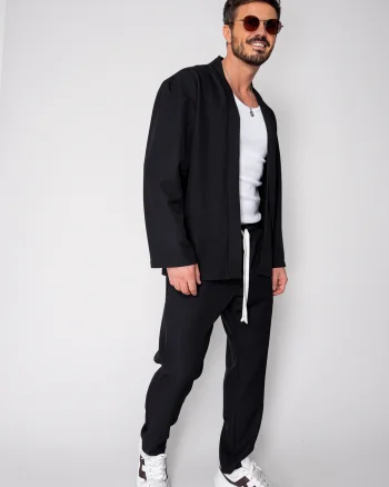 Set Long Tulum Jacheta tip kimono si pantalon Premium Edition Black