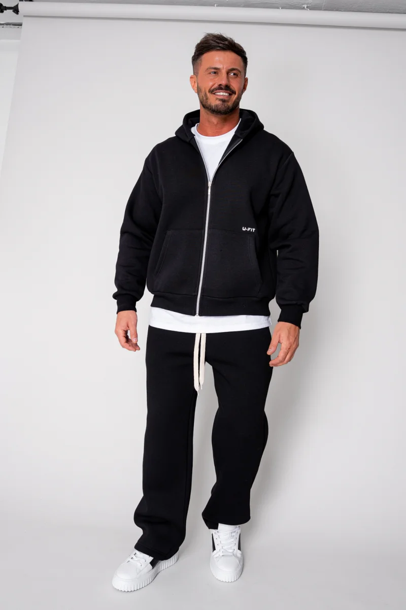 Set Winter CozyWide hanorac cu fermoar si pantalon drept Black