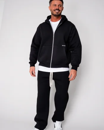 Set Winter CozyWide hanorac cu fermoar si pantalon drept Black