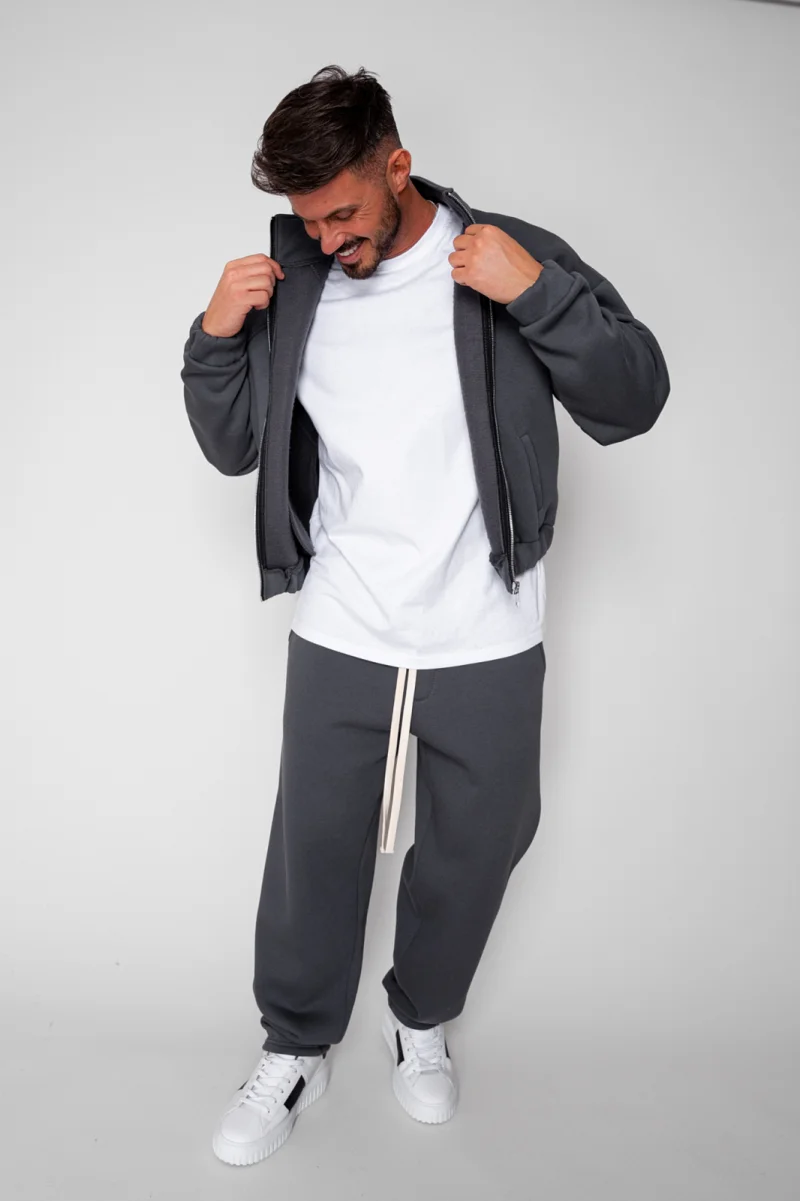 Set Winter Jacheta cu fermoar si pantalon drept Grey Anthracite