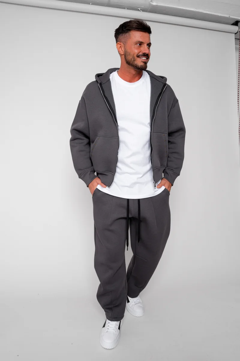 Set Winter hanorac cu fermoar si pantalon Baggy Grey Anthracite