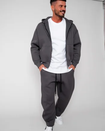 Set Winter hanorac cu fermoar si pantalon Baggy Grey Anthracite