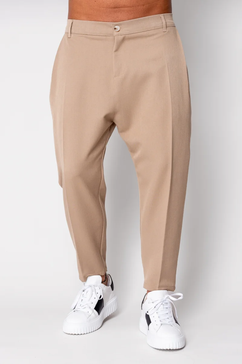 Pantalon lung conic cu tur lasat Beige