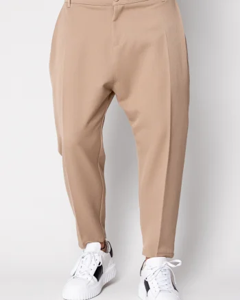 Pantalon lung conic cu tur lasat Beige