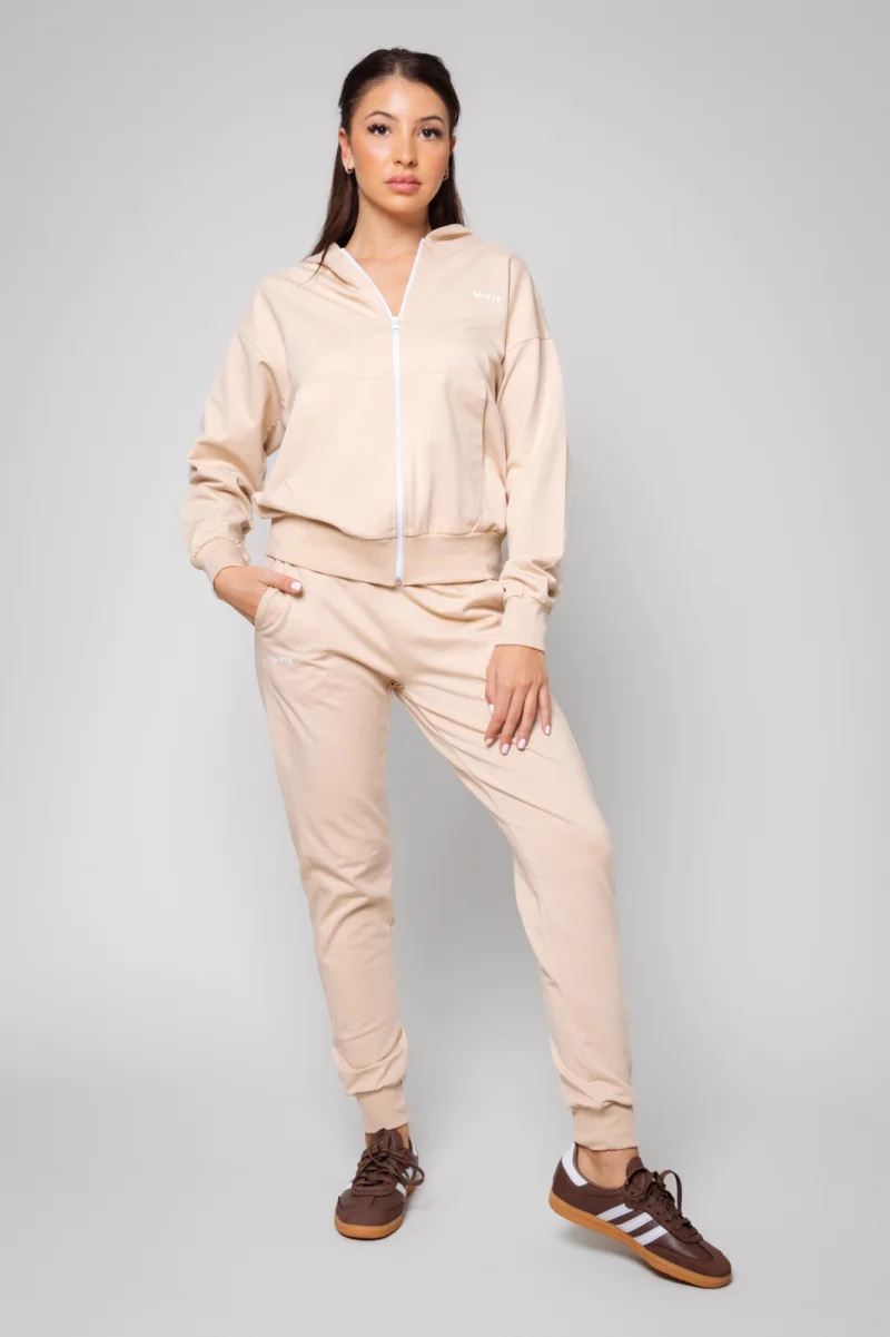 Set HyperA hanorac cu fermoar si pantalon Light Beige New
