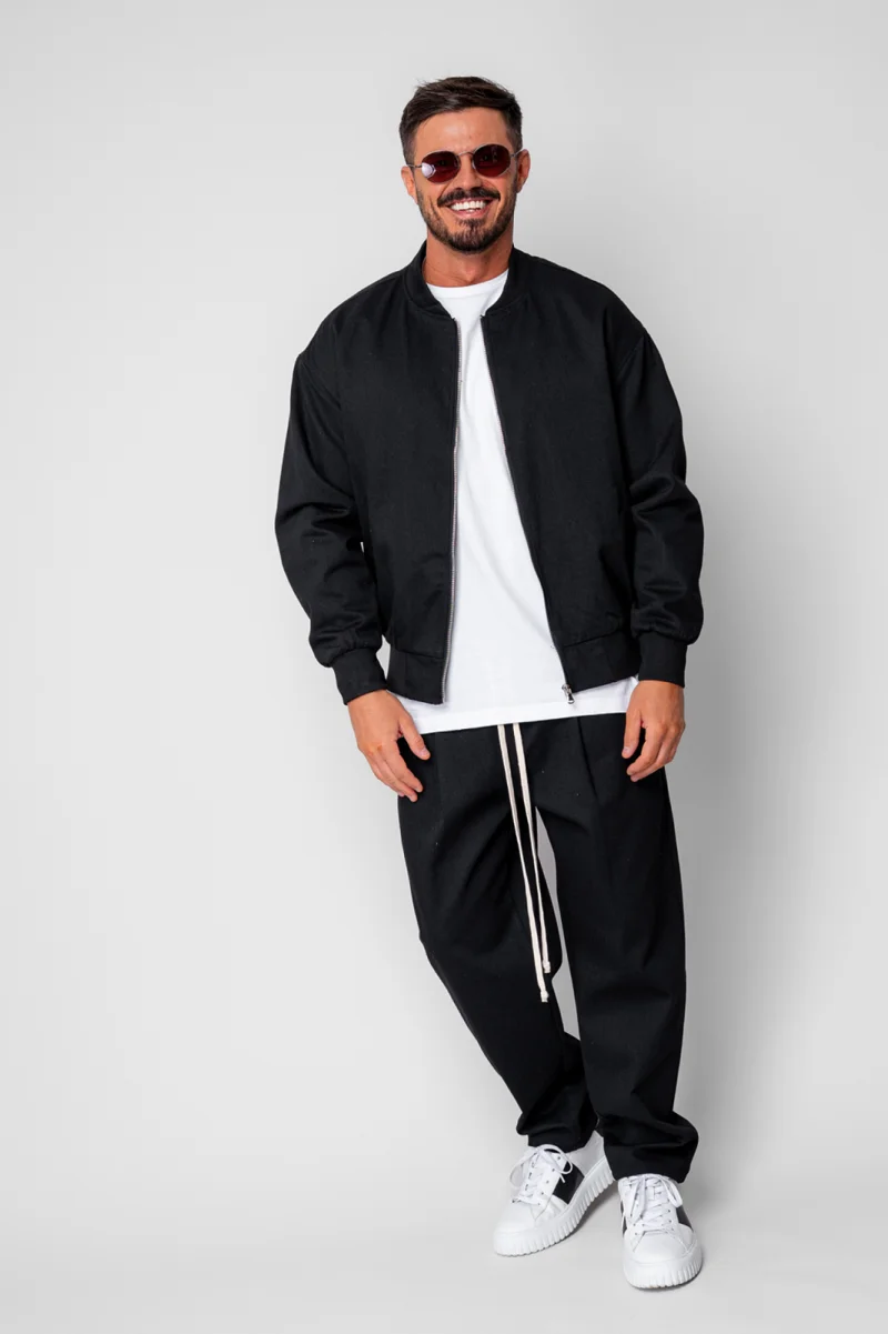 Set Jacheta cu fermoar si pantalon lung drept Black