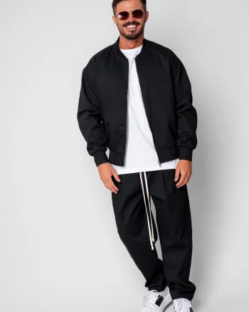 Set Jacheta cu fermoar si pantalon lung drept Black
