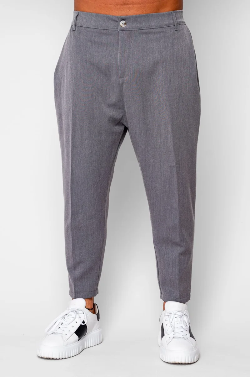Pantalon lung cu elastic si nasture Grey Anthracite