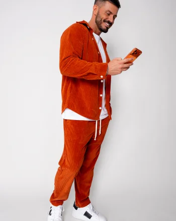 Set Camasa si Pantalon Lung drept din reiat Orange