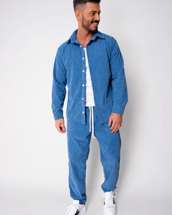 Set Camasa si Pantalon Lung drept din reiat Blue