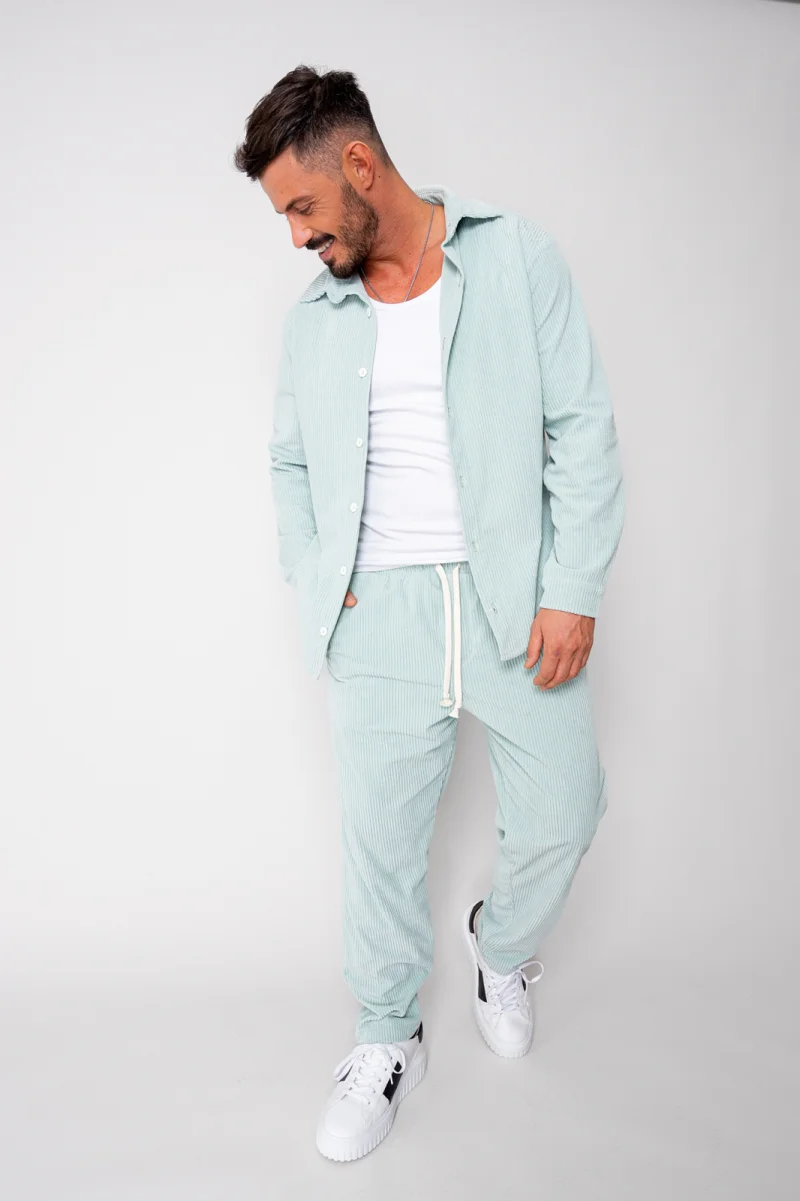 Set Camasa si Pantalon Lung drept din reiat Mint