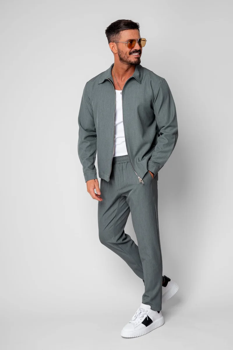 Set Caruso v2 Jacheta cu fermoar si pantalon lung drept Premium Dusty Green
