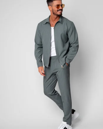 Set Caruso v2 Jacheta cu fermoar si pantalon lung drept Premium Dusty Green