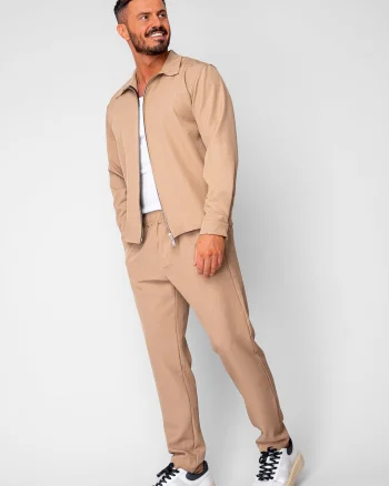 Set Caruso v2 Jacheta cu fermoar si pantalon lung drept Premium Beige