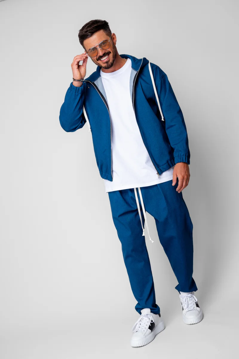 Set Camden din denim elastic Hanorac si Pantalon Lung drept Premium Dark Blue