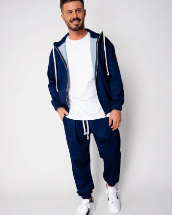 Set Camden din denim elastic Hanorac si Pantalon Lung Premium Navy