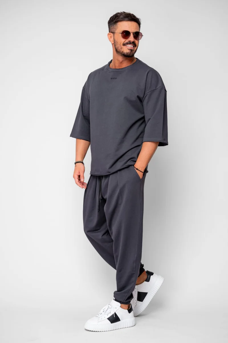 Set Flex Tricou Oversized si pantalon Baggy Grey Anthracite