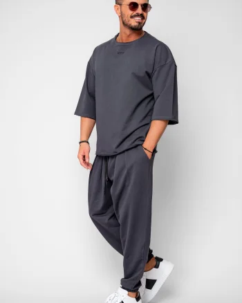 Set Flex Tricou Oversized si pantalon Baggy Grey Anthracite