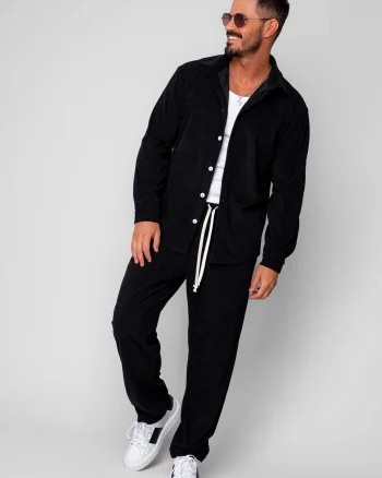 Set Camasa si Pantalon Lung drept din reiat Black