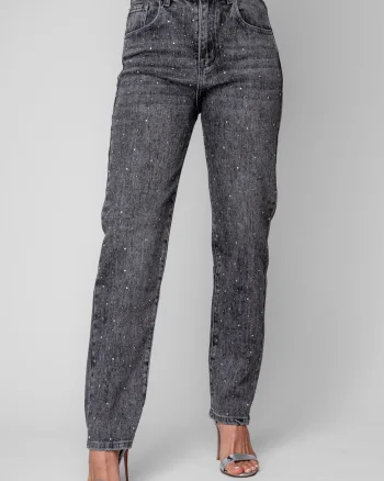 Blugi lungi cu strasuri Grey Anthracite