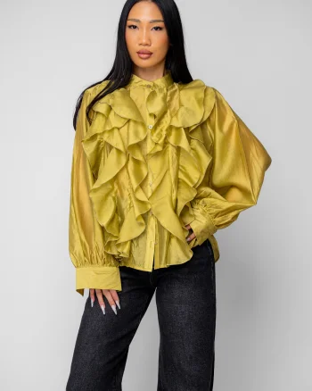 Camasa femei cu volane Mustard Yellow
