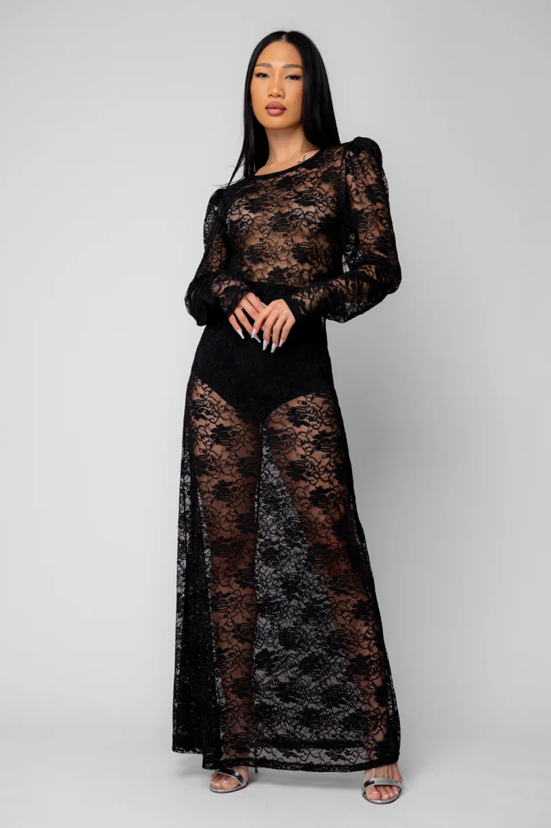 Rochie cu maneca lunga din dantela Black