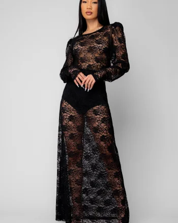 Rochie cu maneca lunga din dantela Black