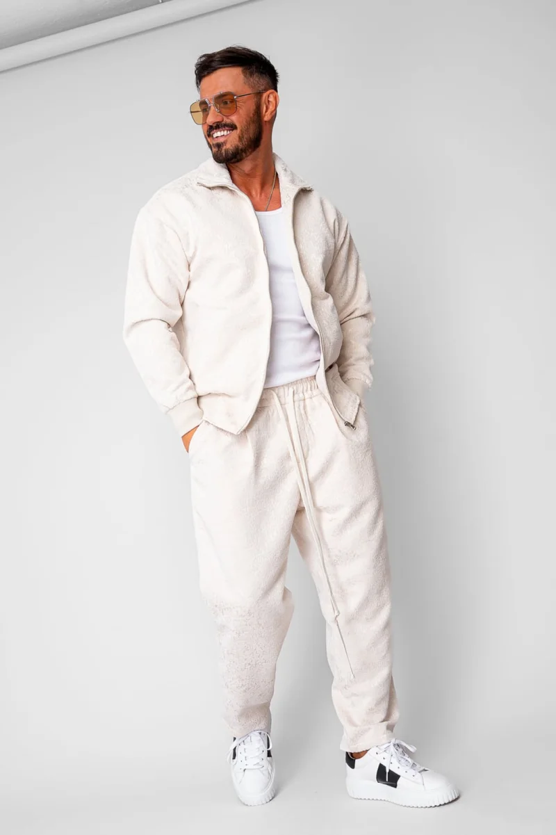 Set Jacheta cu fermoar si Pantalon lung drept Beige