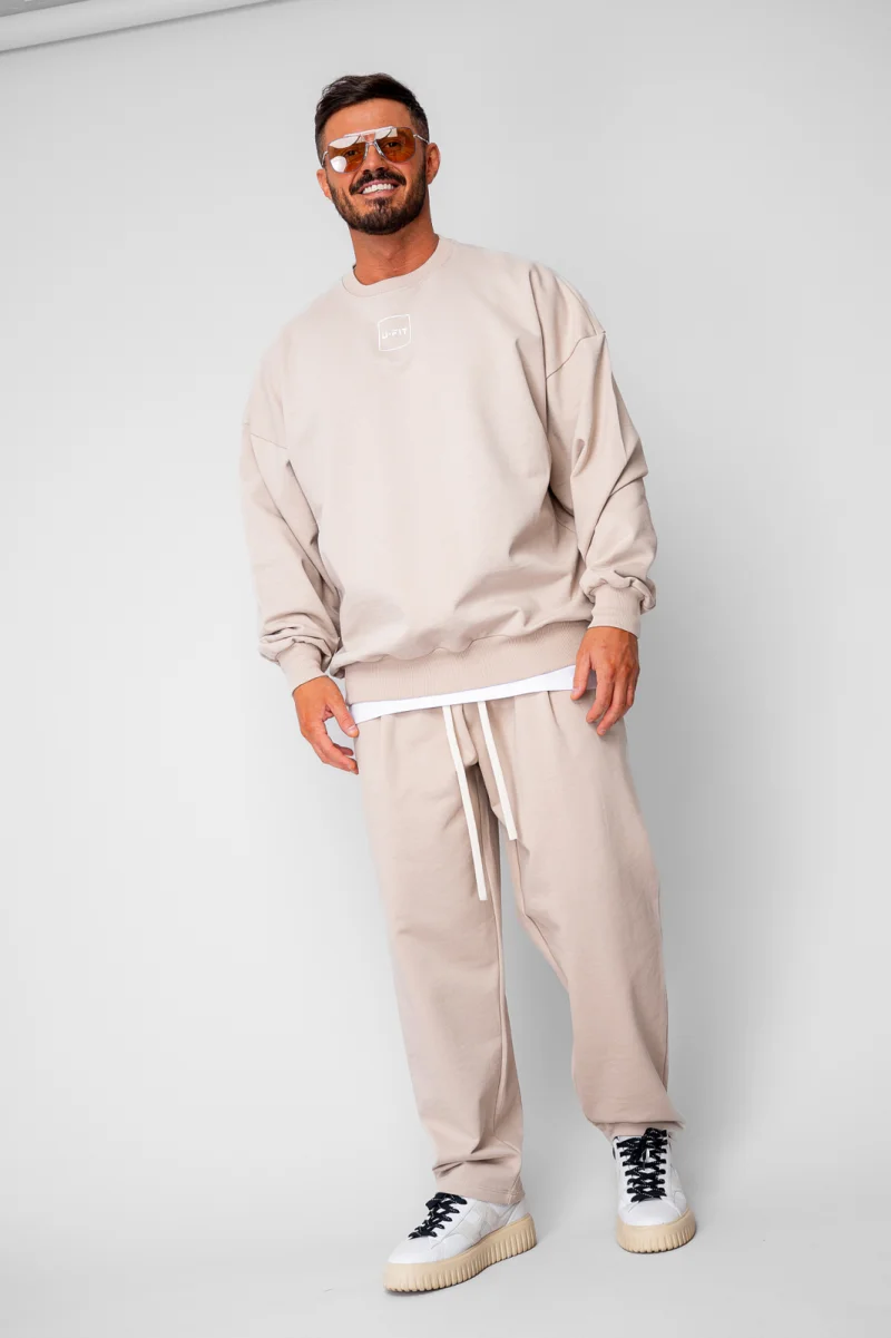 Set Oversized Bluza si pantalon drept din 100% Bumbac - 400gr mp Premium Edition Beige